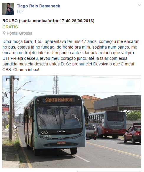 A bandida desceu do ônibus mas levou o coração do pobre Thiago