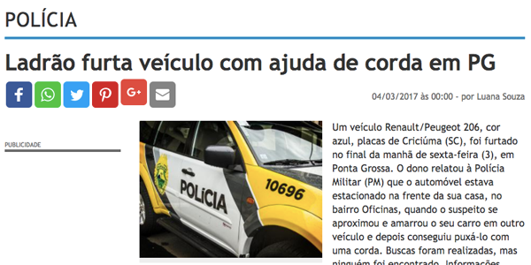 Ladrão furta veículo com ajuda de corda