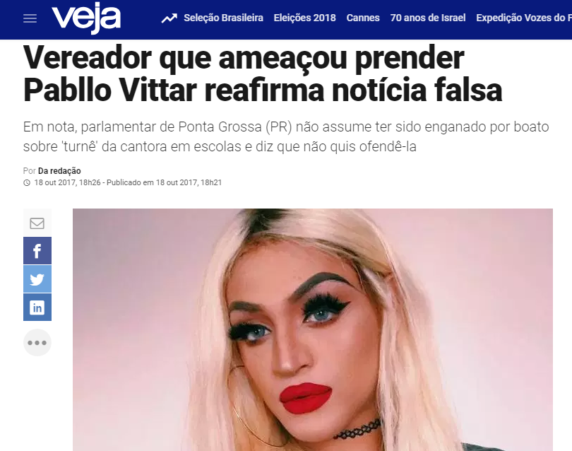 Vereador ameaça prender Pabllo Vittar