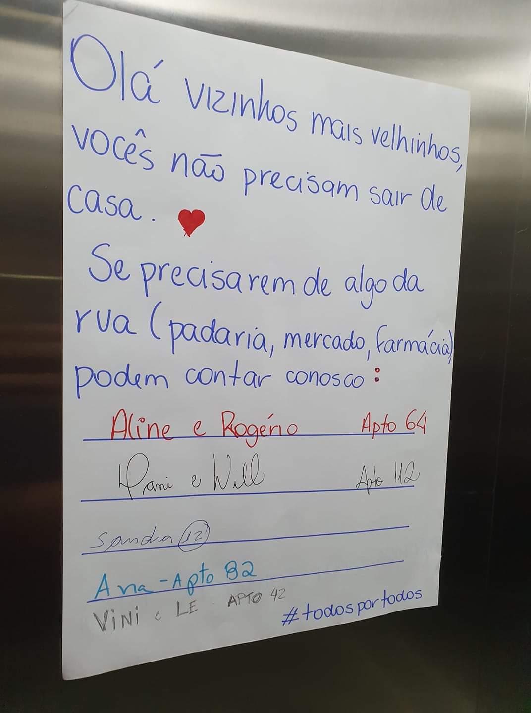  Os moradores encontraram uma forma de evitar a exposição ao corona vírus de moradores mais idosos.